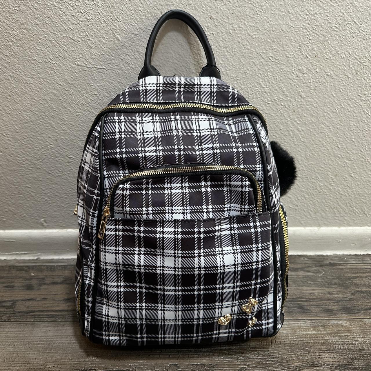 Black plaid backpack sale