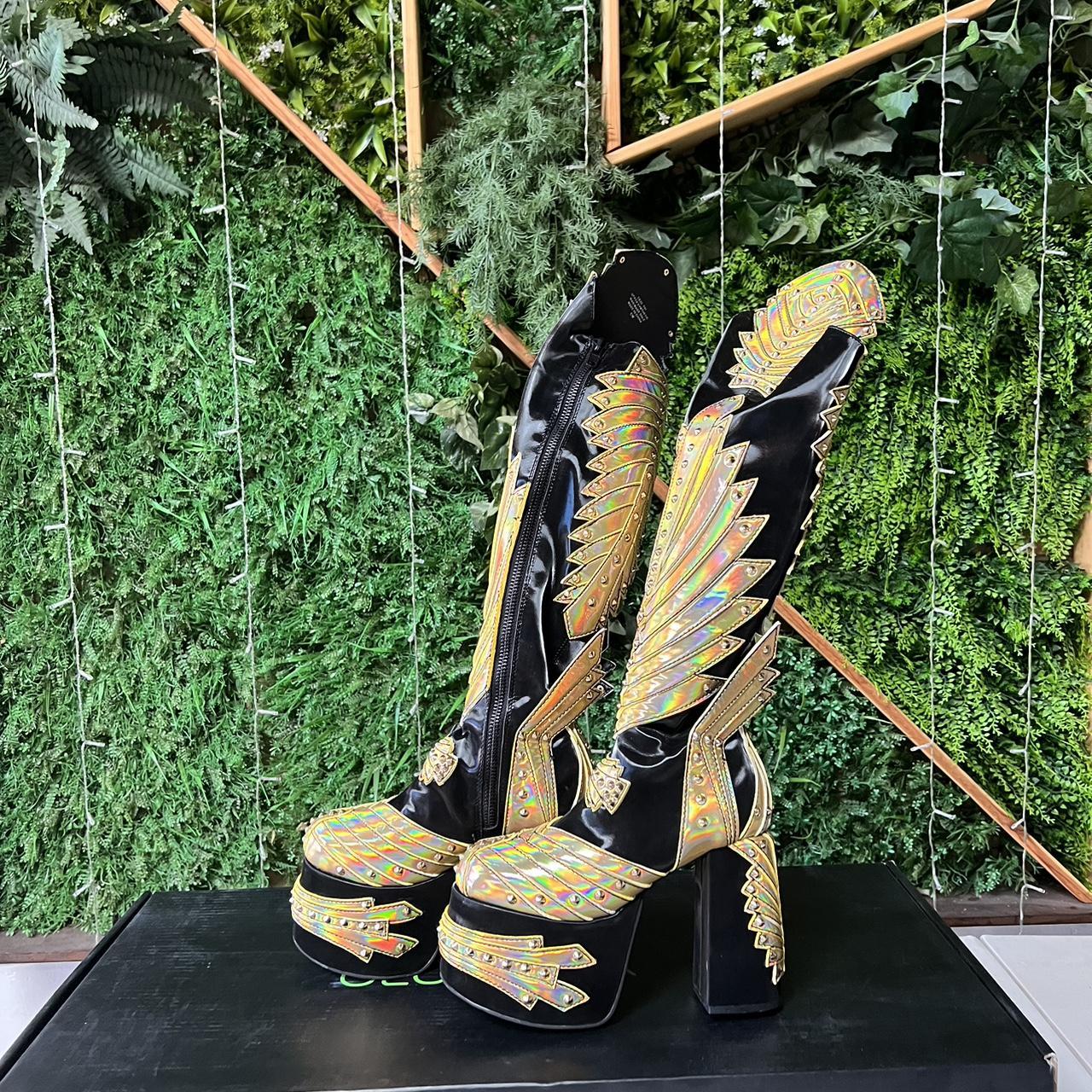 Wrath of Goddess holographic gold & black knee high | Depop