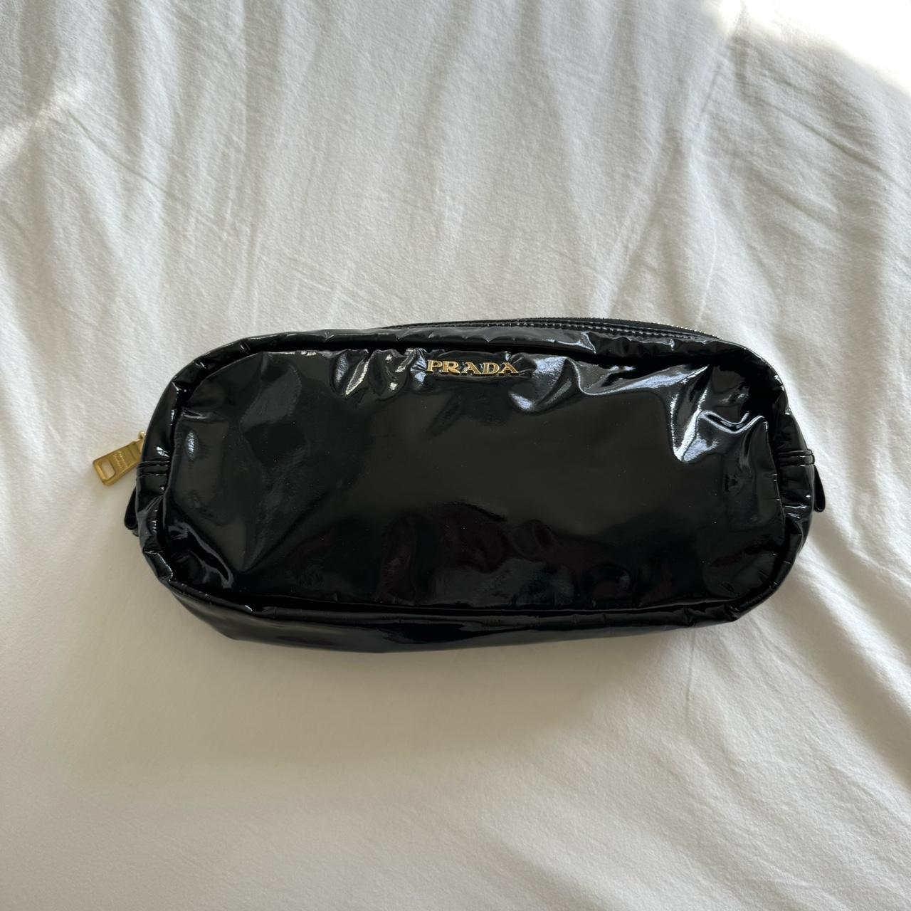 Authentic Prada black faux patent leather cosmetic