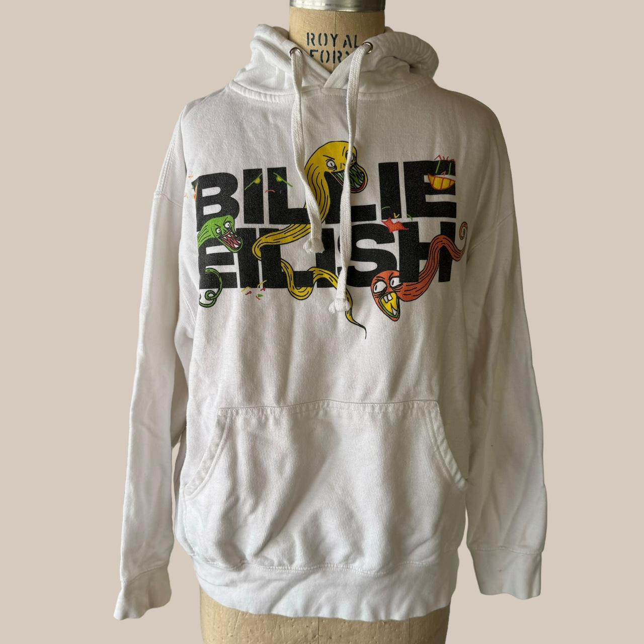 white Billie eilish hoodie great condition and. Depop