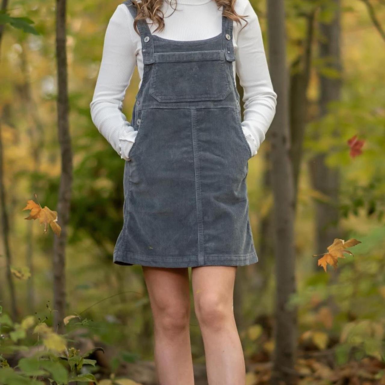 grey american eagle corduroy pinafore dress,
