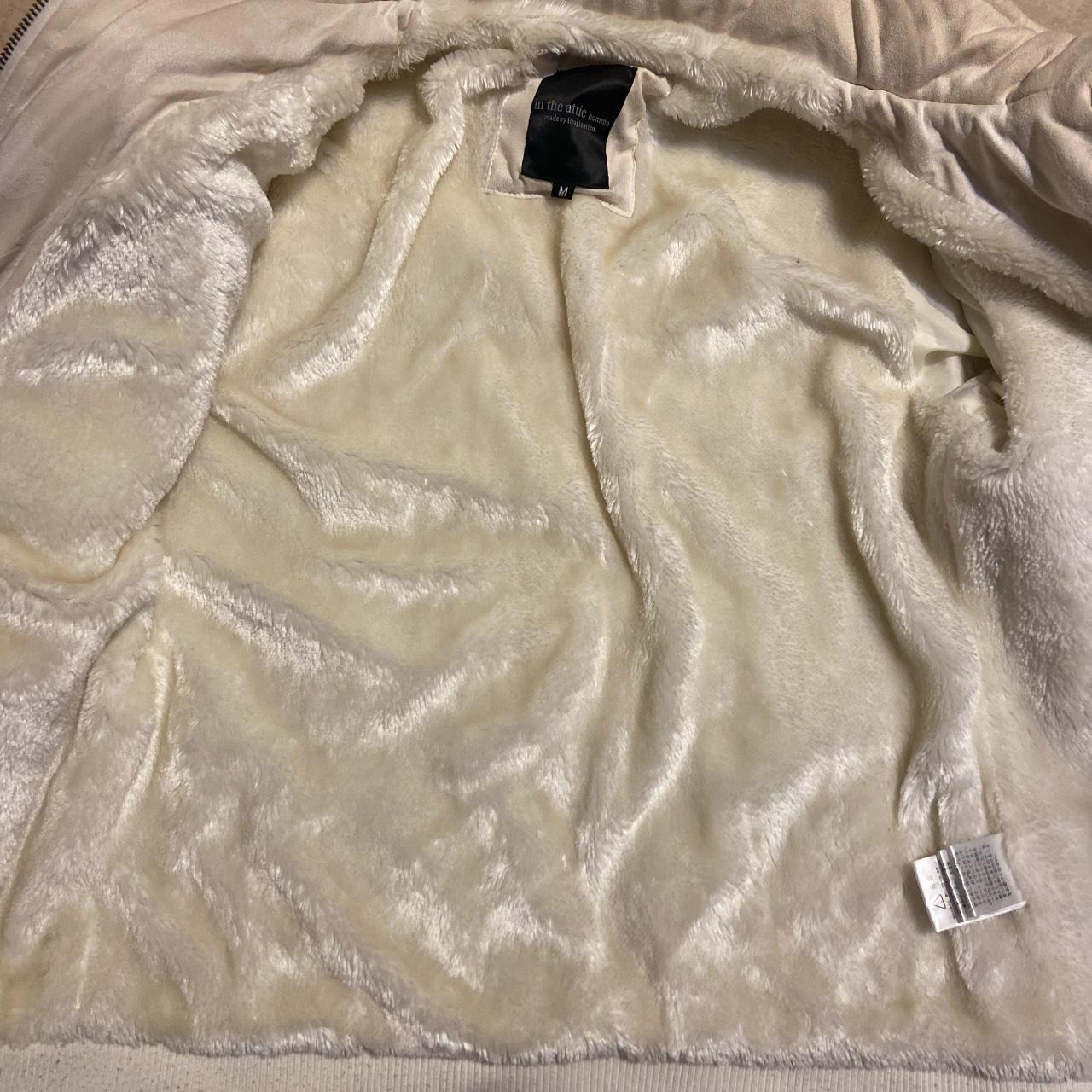 White and cream puffer jacket with removable fur and... Depop