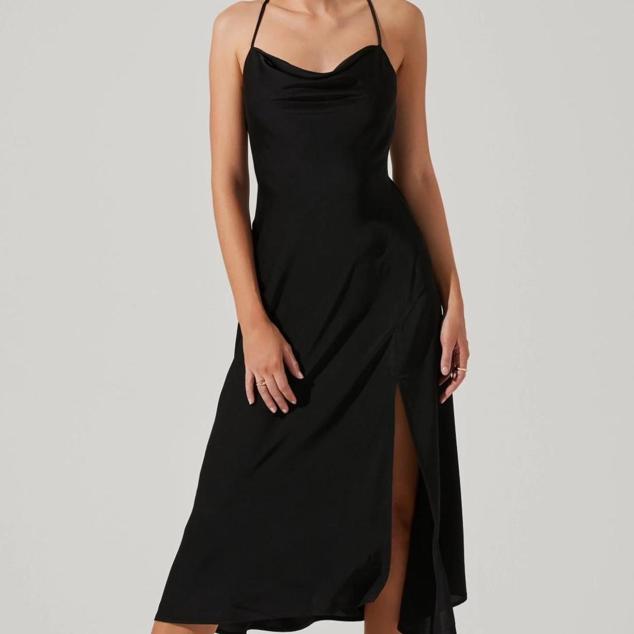 ASTR The Label L Black Strappy fashion Cowl Neck Midi Slip Dress Women's Side Slit