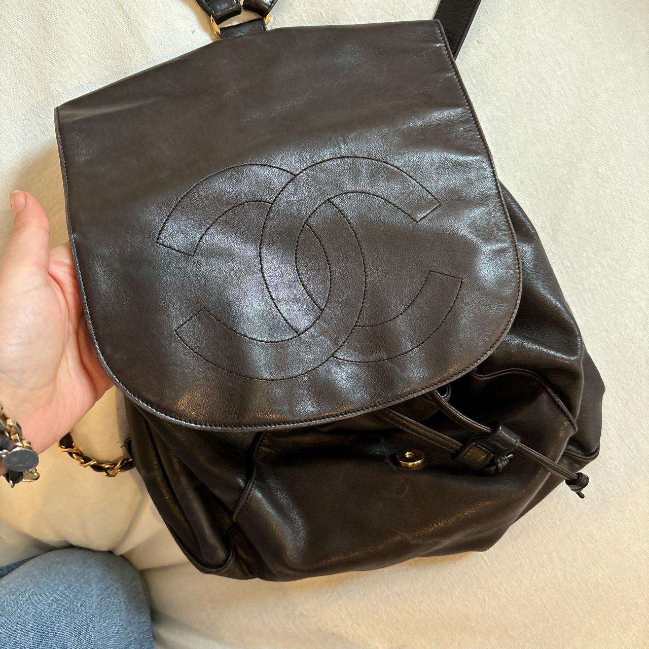 Vintage Chanel leather backpack. There is a faint