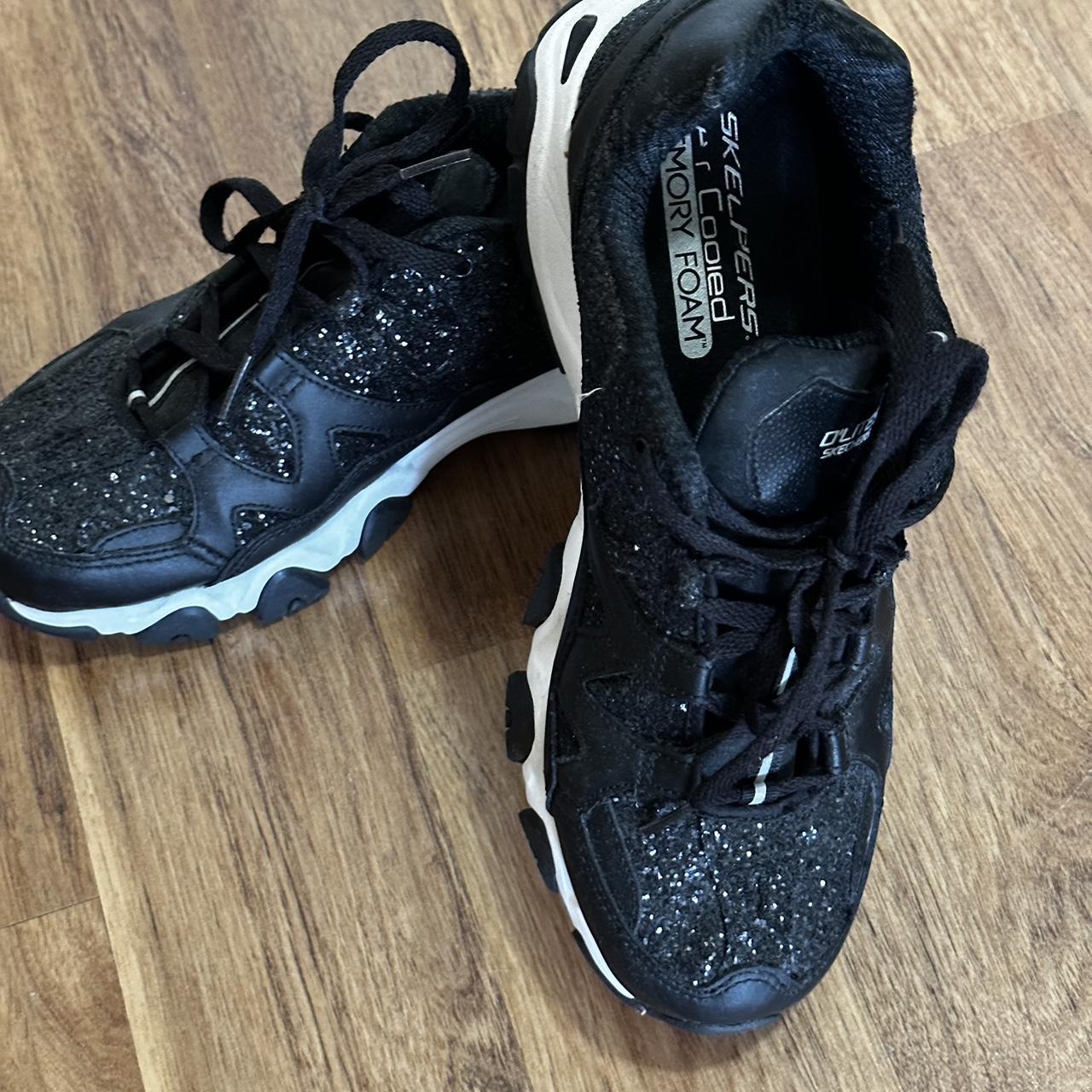 Skechers memory foam black with glitter Depop