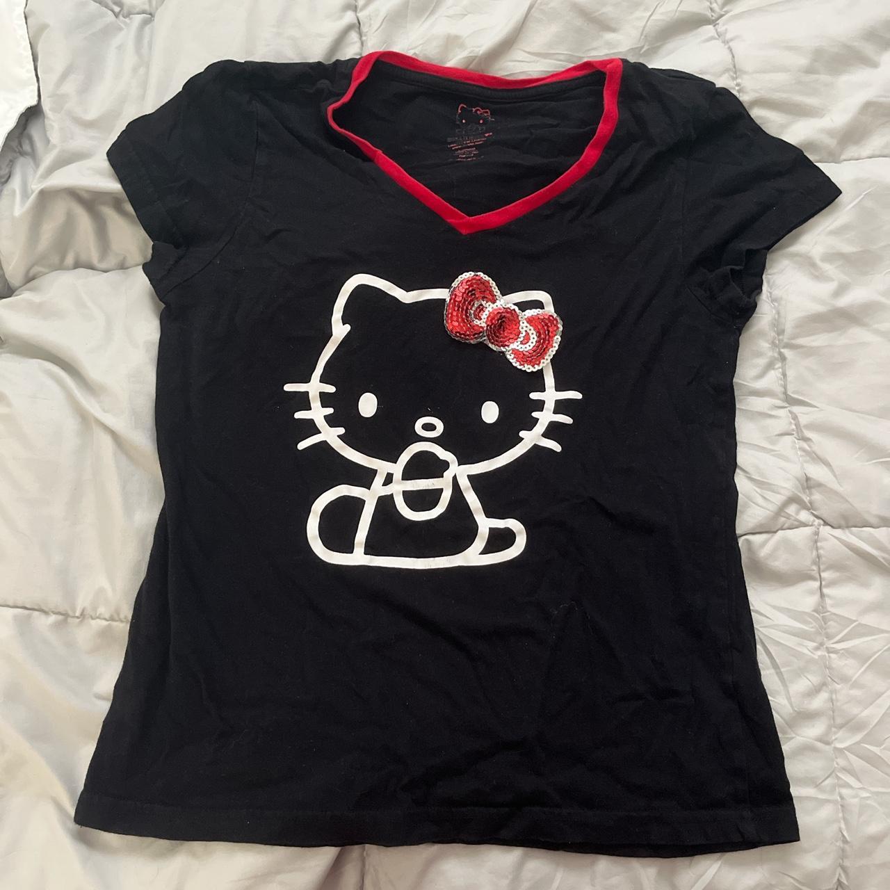 super cute y2k hello kitty tee sequin bow! fits... - Depop