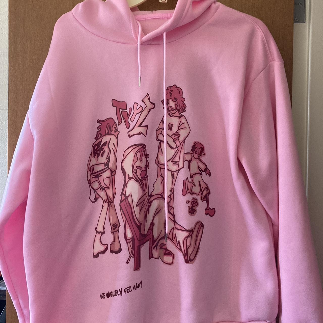 pink graphic hoodie brand unknown size large no flaws - Depop
