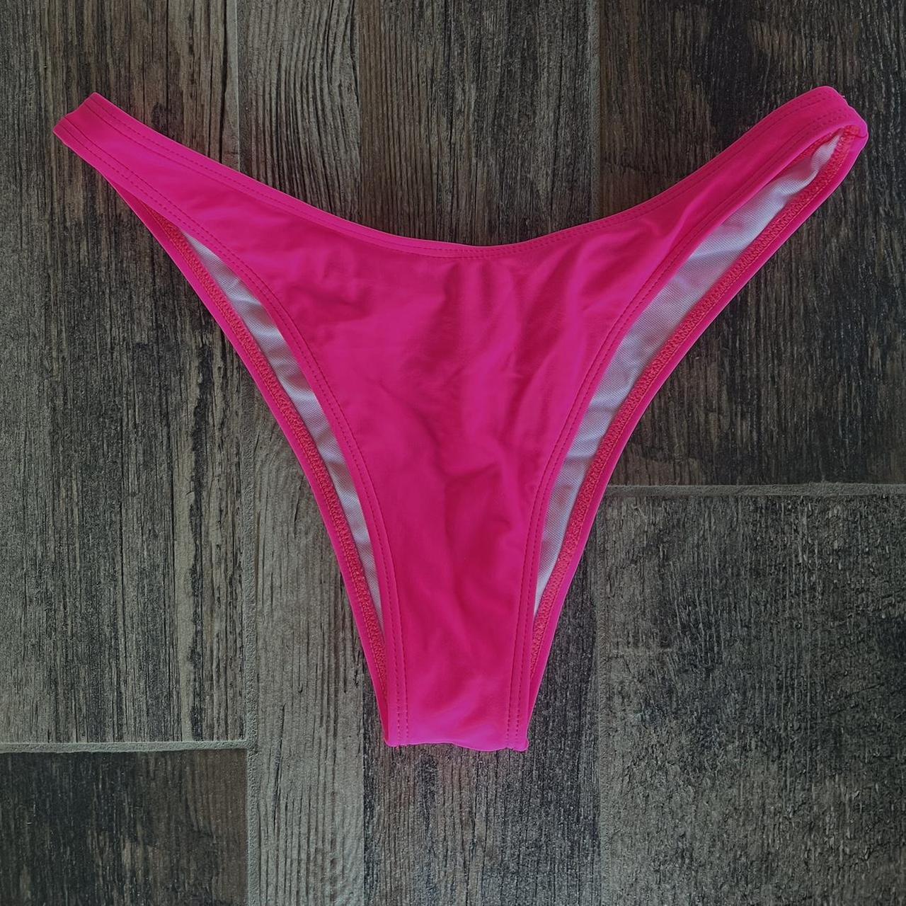 Hot pink bikini with padded bra top and tie side - Depop