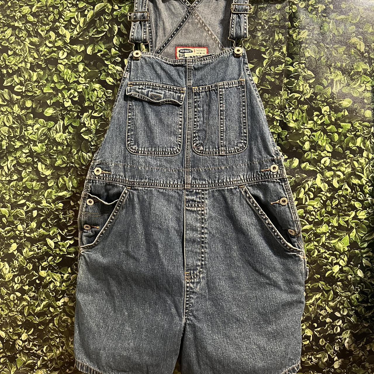 old navy blue jean overall shorts summer ‘02 size... Depop