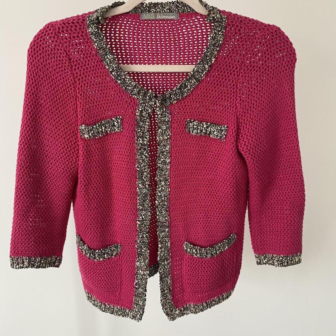 Marks & Spencer Women's Pink and Grey Cardigan Depop