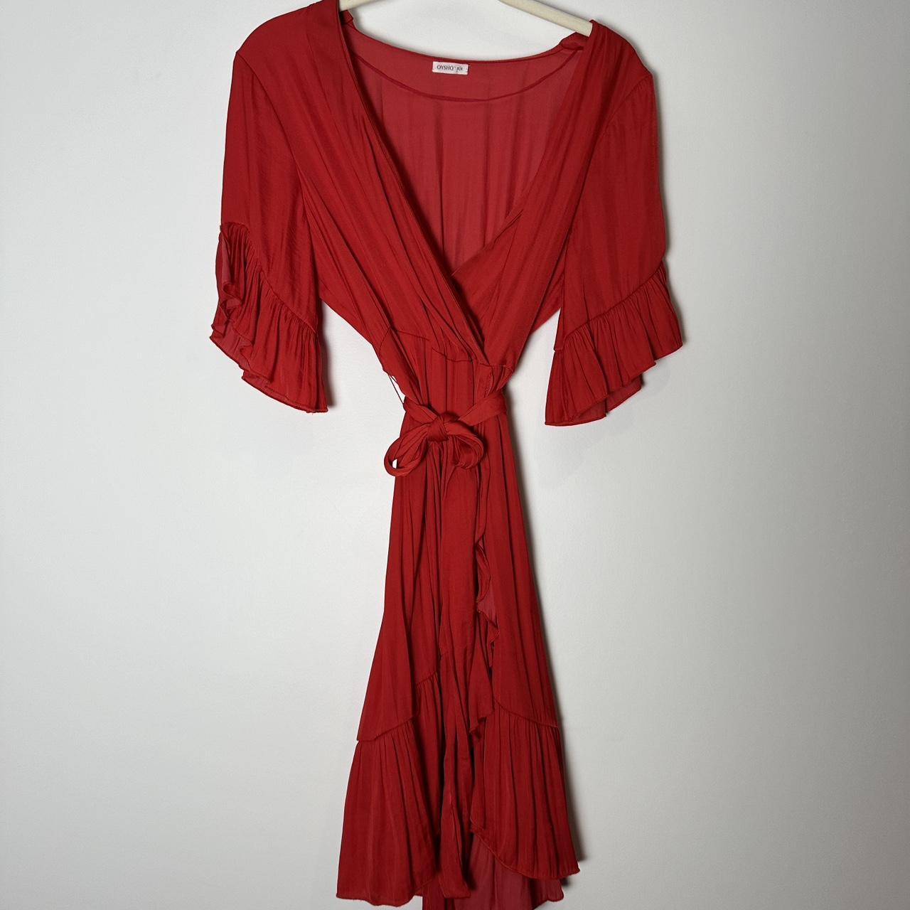 oysho silky ruffled dress, wrapped at waist