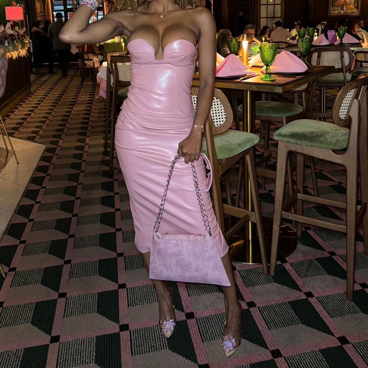 Pink leather bodycon dress perfect for a