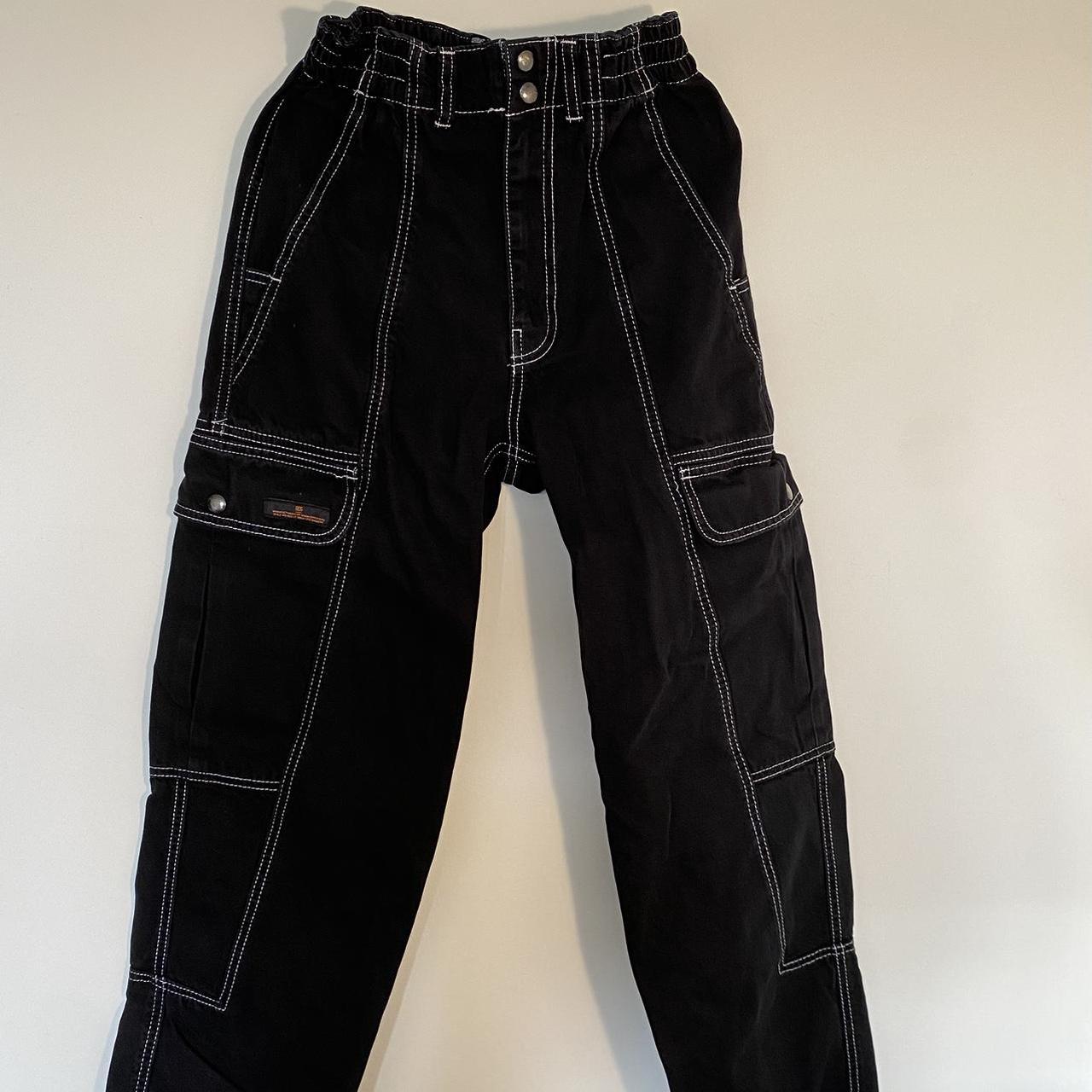 H&M Canvas Black Cargo Pants White seam details - Depop