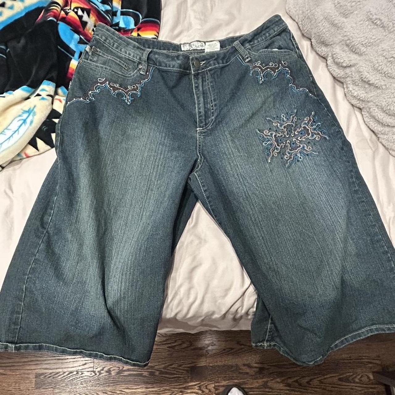 big y2k jorts with a cute touch of gems and... - Depop