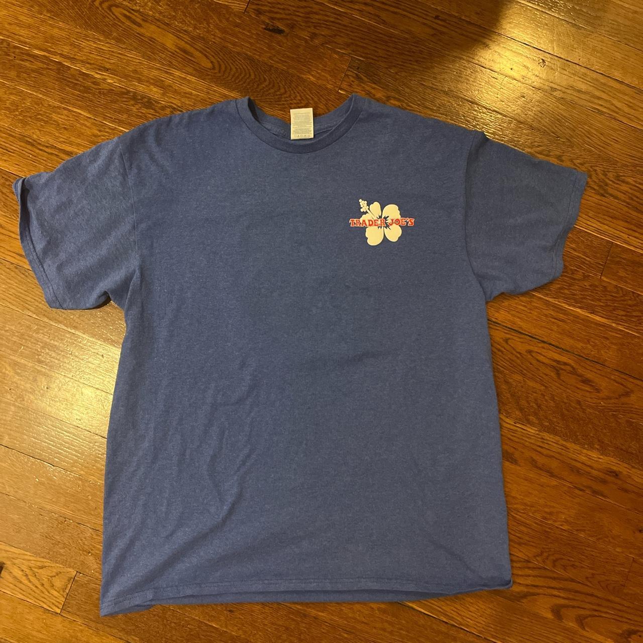 TRADER JOES UNISEX LARGE BLUE TSHIRT SIZE... - Depop