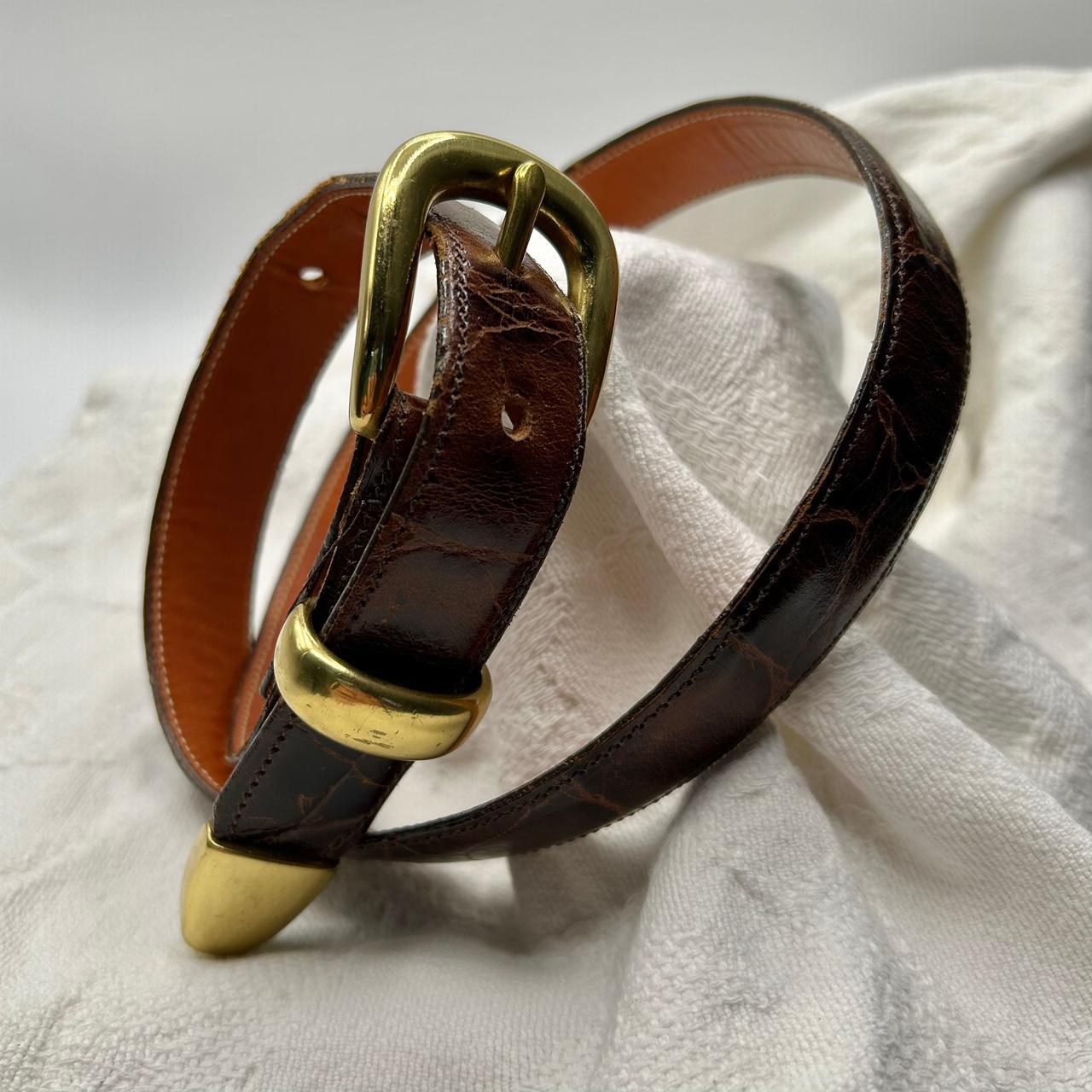Croc-embossed leather belt has heavy brass buckle.... - Depop