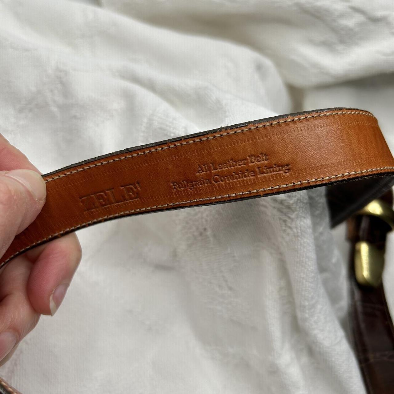 Croc-embossed leather belt has heavy brass buckle.... - Depop