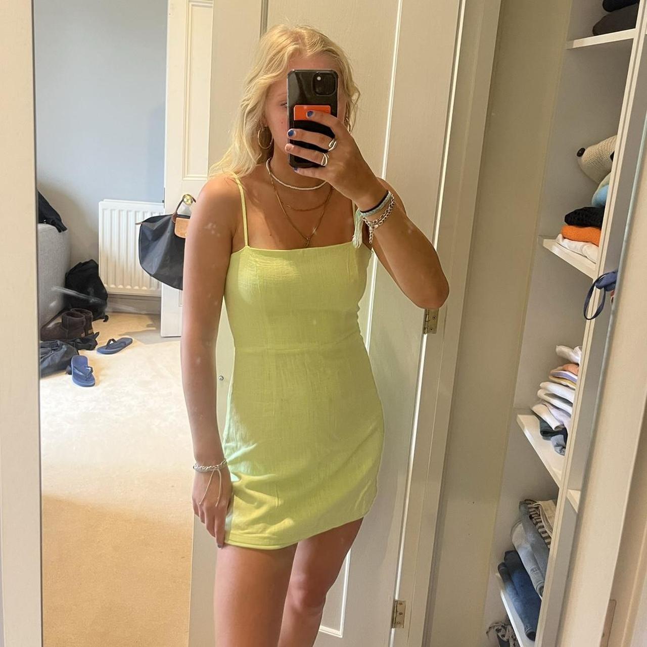 Gorgeous bright pastel green square neck a line slip... - Depop