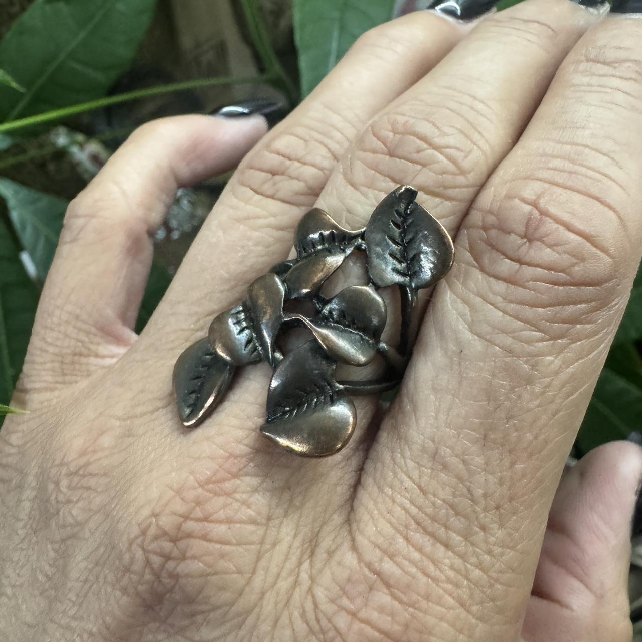 Women's Ring - Silver/Brown – Copper leaf ring - … - image 2