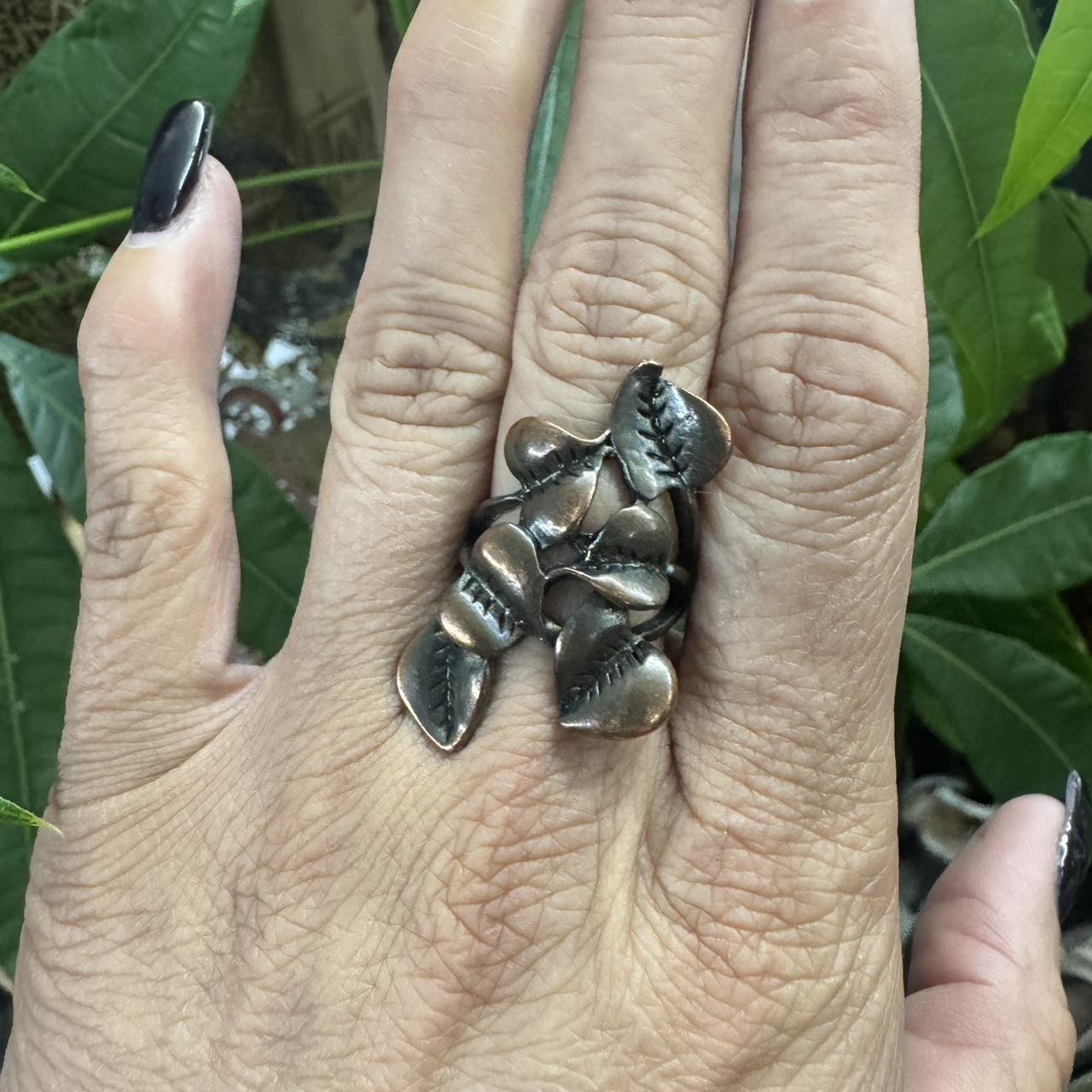 Women's Ring - Silver/Brown – Copper leaf ring - … - image 3