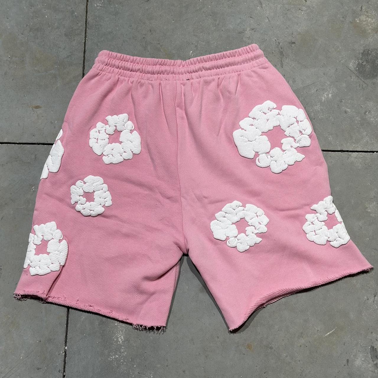 Pink Denim Tear Shorts Size: Medium Can fit a | Depop