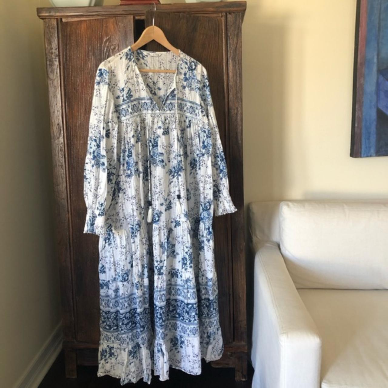 Zara blue and white floral long dress Size large.... Depop