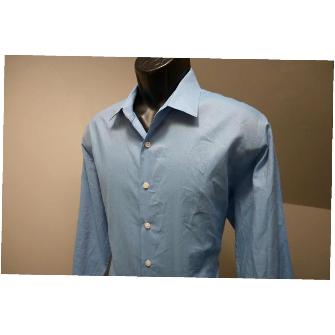 Fitted Blue Stretch Button Up Dress Shirt for Men in... - Depop