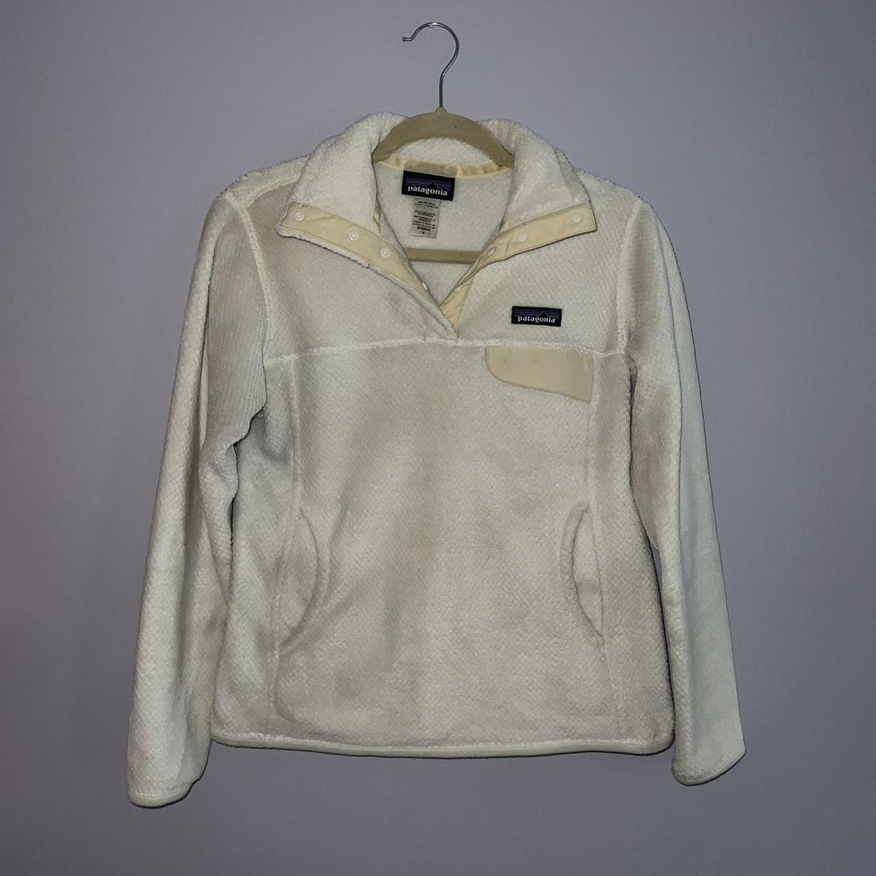 Patagonia cream and white fleece pullover Depop