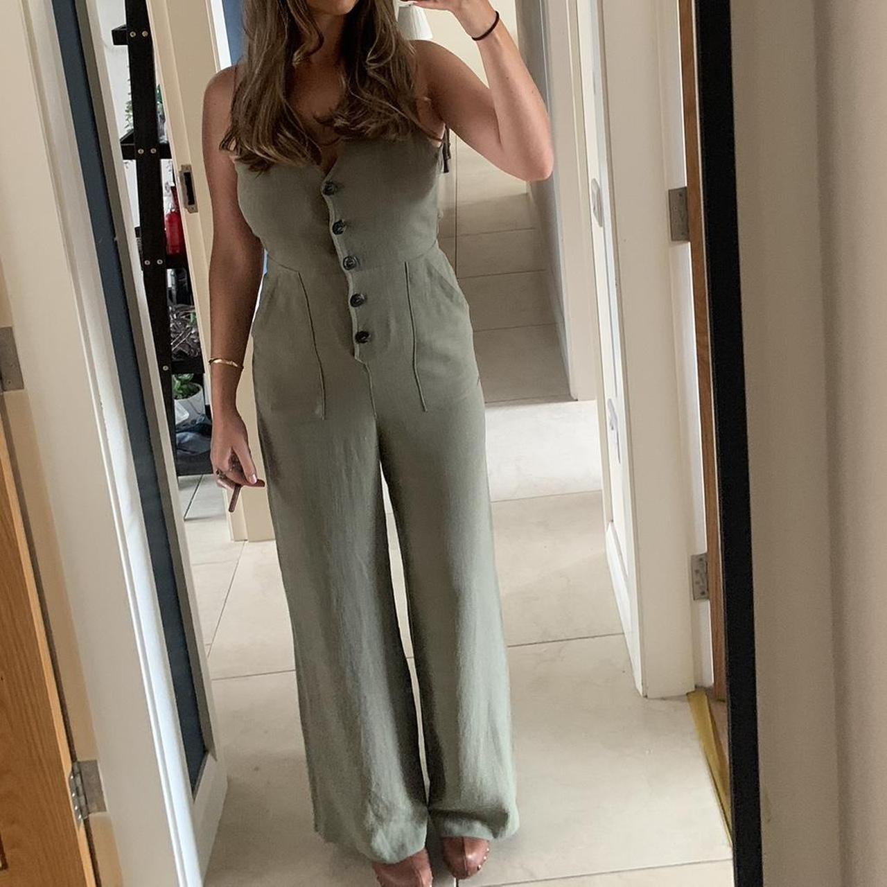 Topshop utility pocket casual jumpsuit in khaki