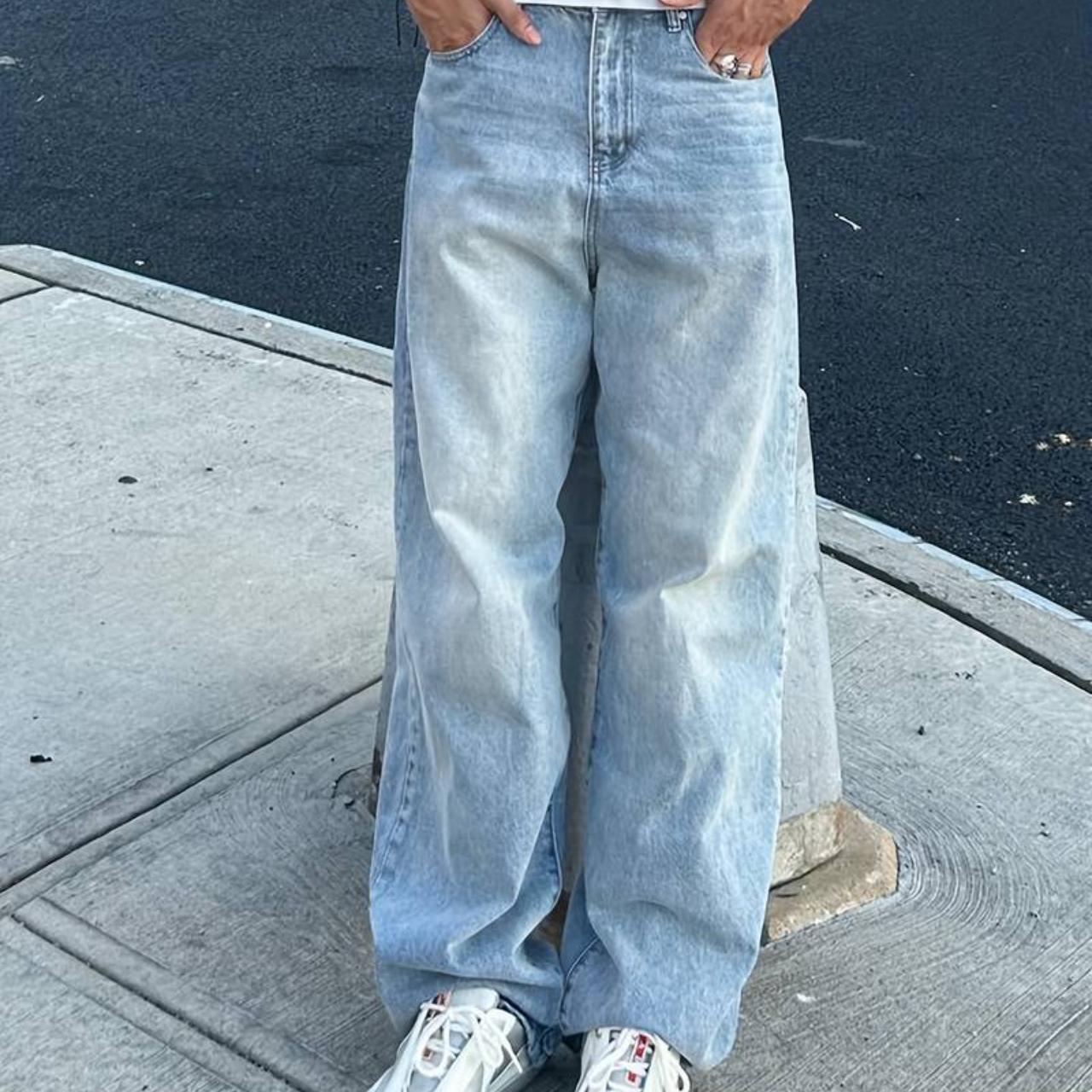 Solid Denim Pants - Depop