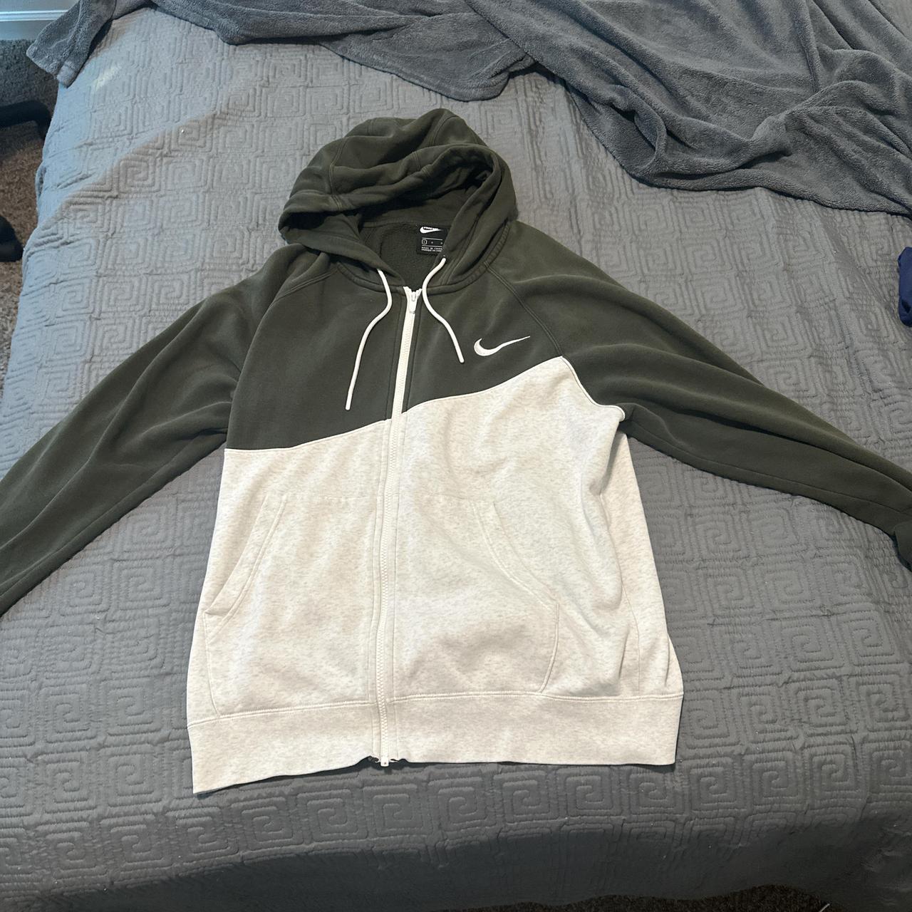 large green and white nike zip up hoodie barely Depop
