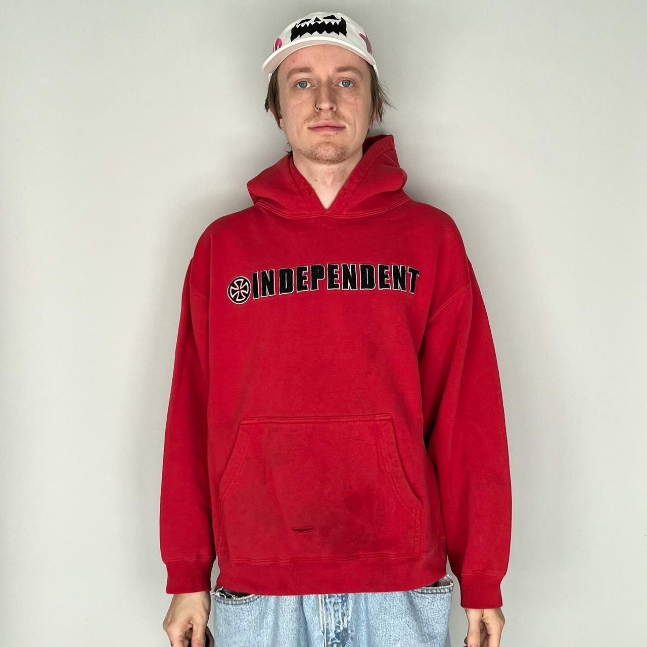 Independent Men's Red and White Hoodie | Depop