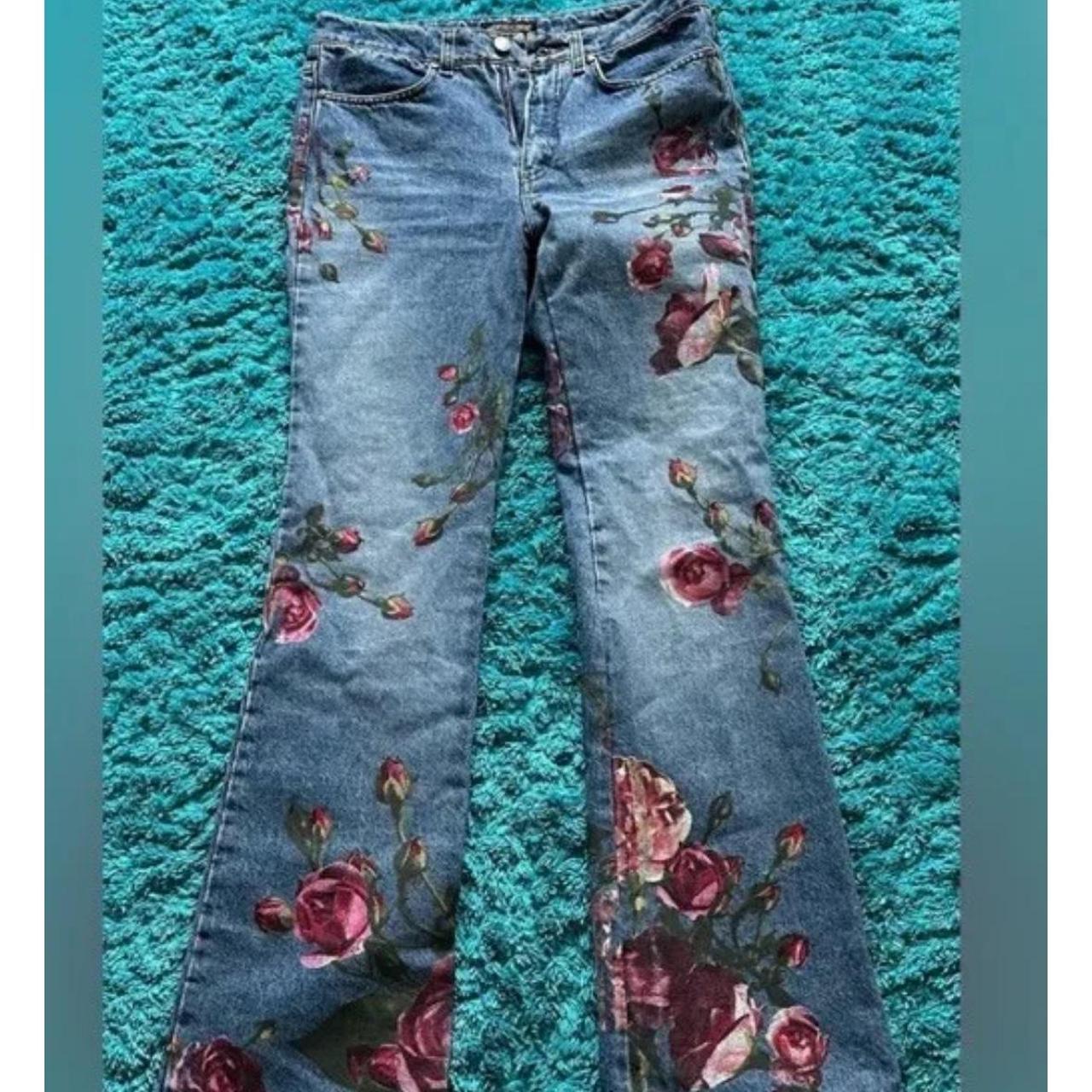 Just Cavalli purple jeans with turquoise embroidery - Depop