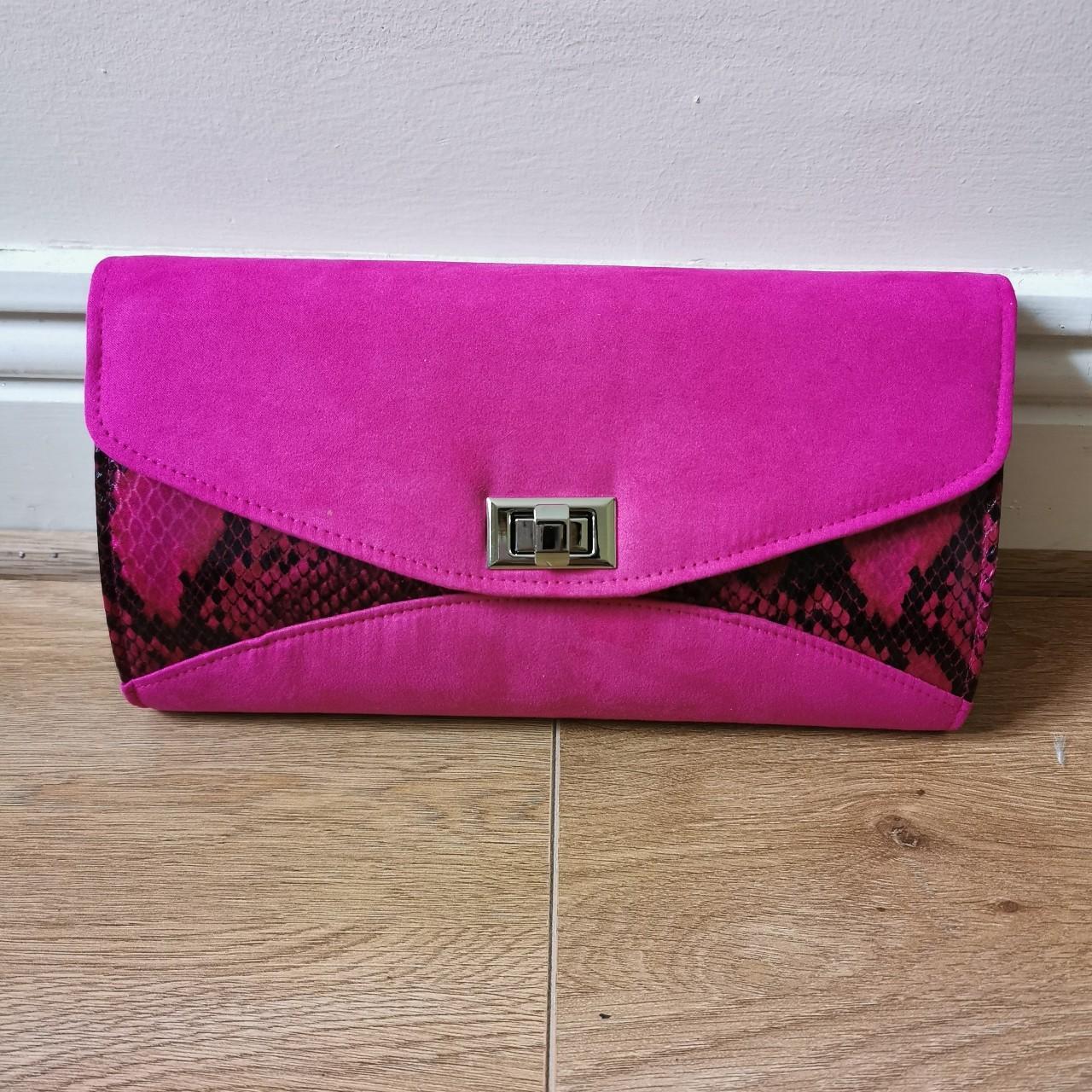 Pink snakeskin clutch bag deals