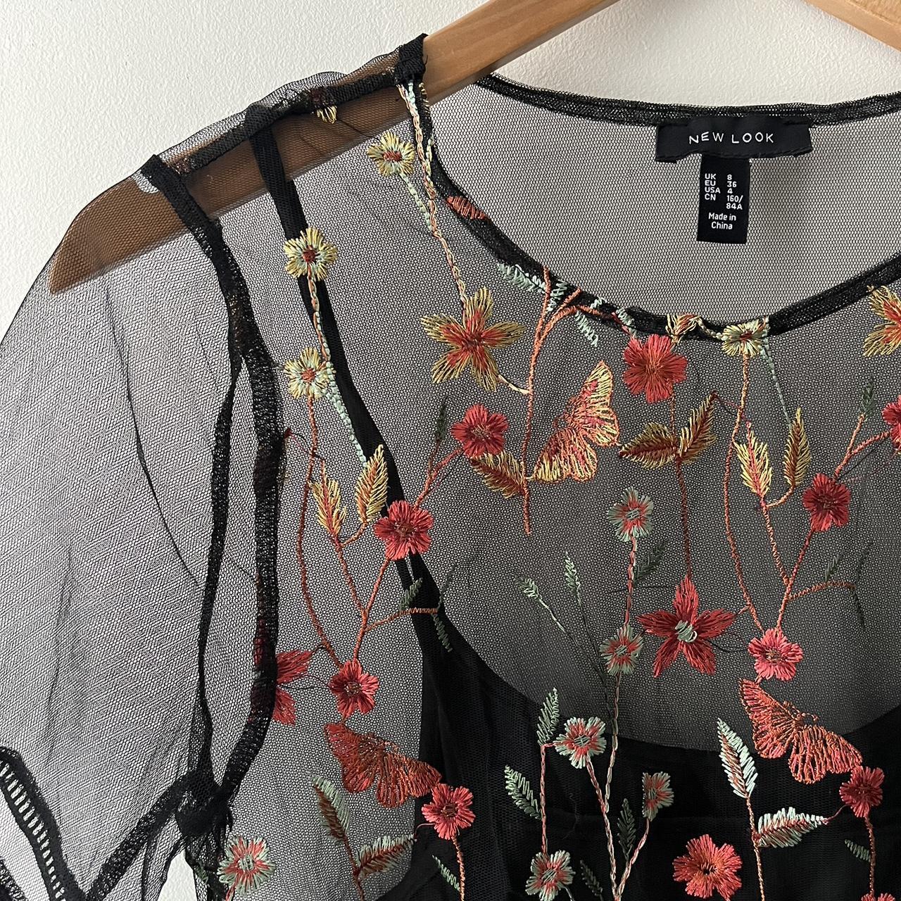 Sheer embroidered floral top online