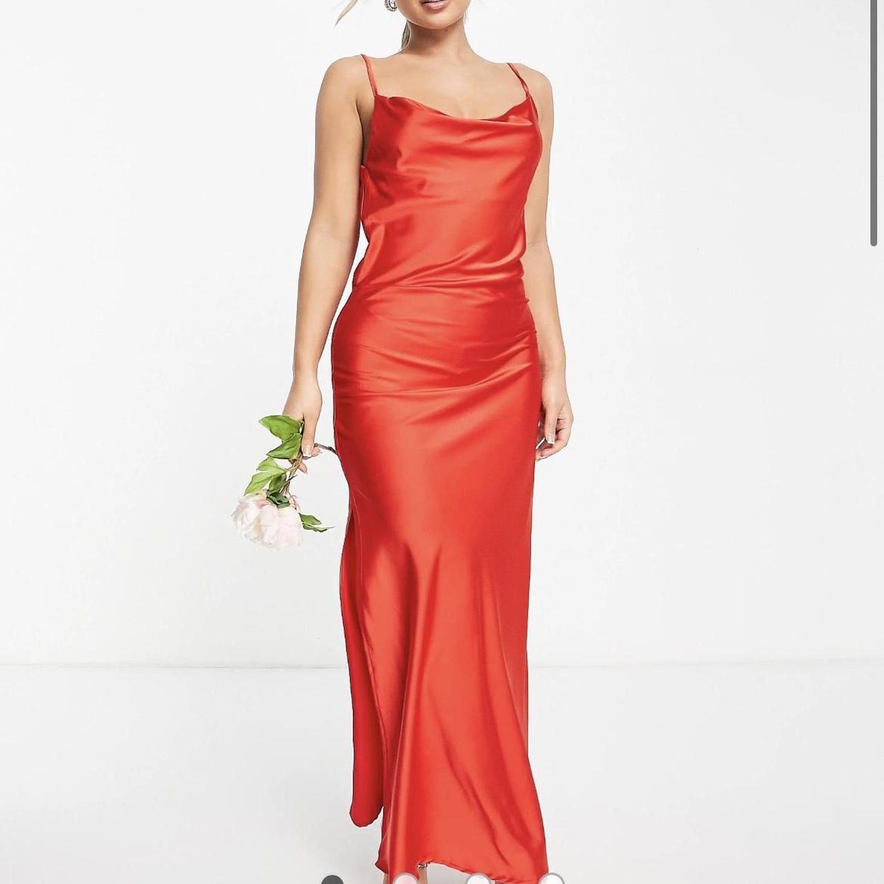 AX Paris cowl neck satin slip dress in red,
