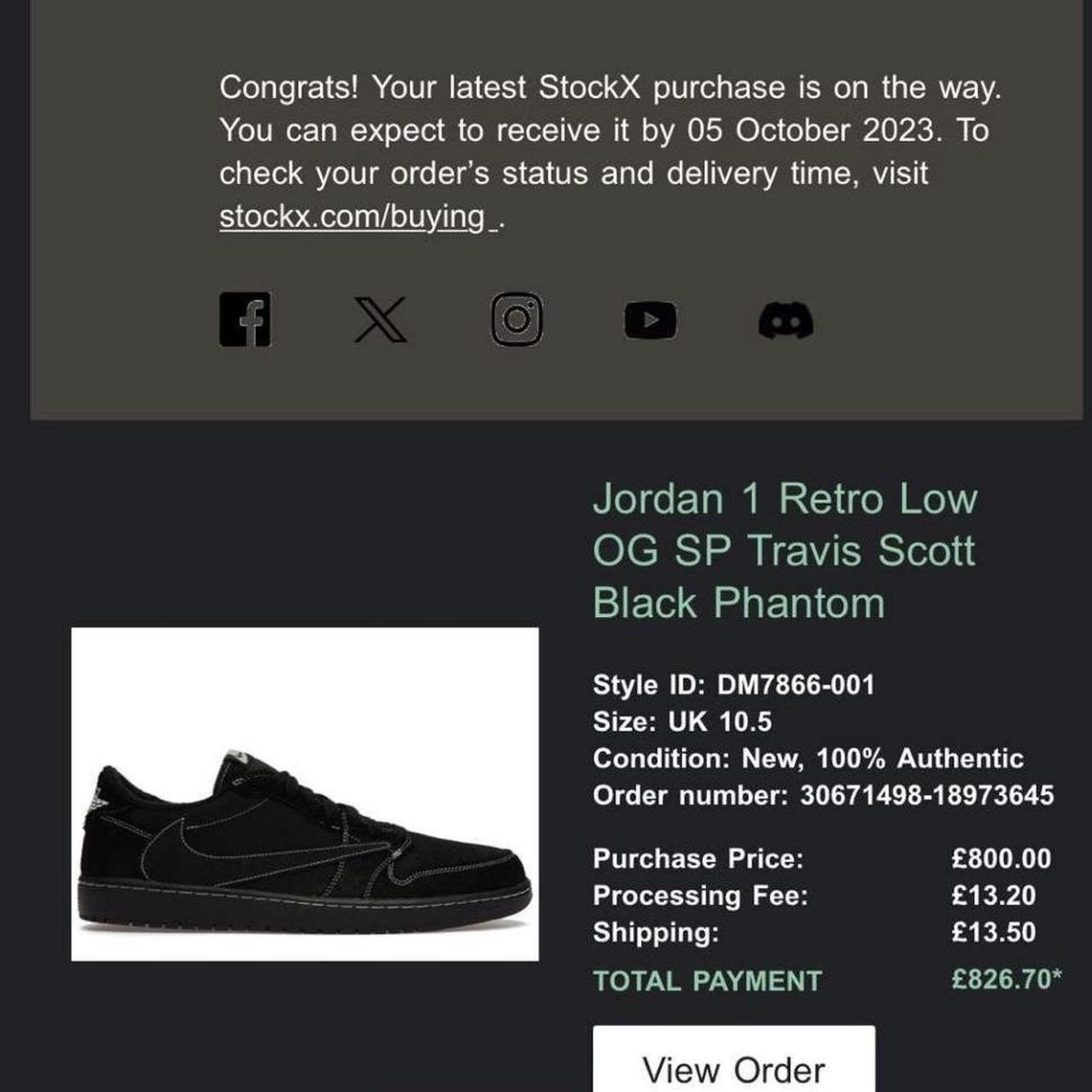 stockx travis scott receipt