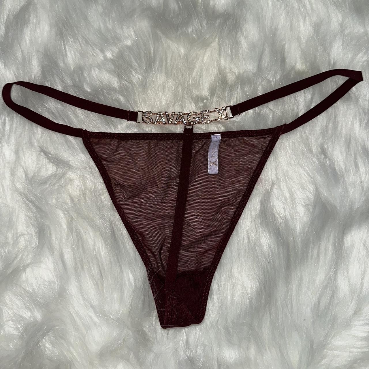 Savage X Fenty Thong burgundy/maroon Size... - Depop