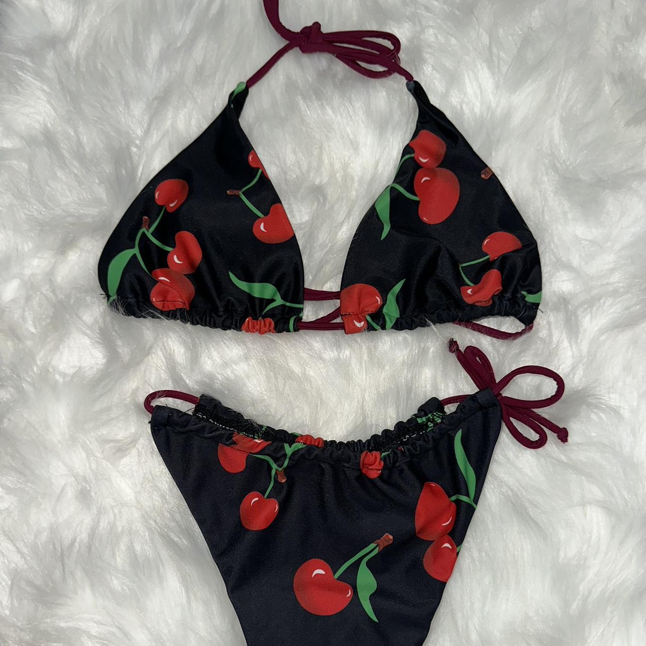 Black/red Cherry Bikini size Medium but fits like a... - Depop