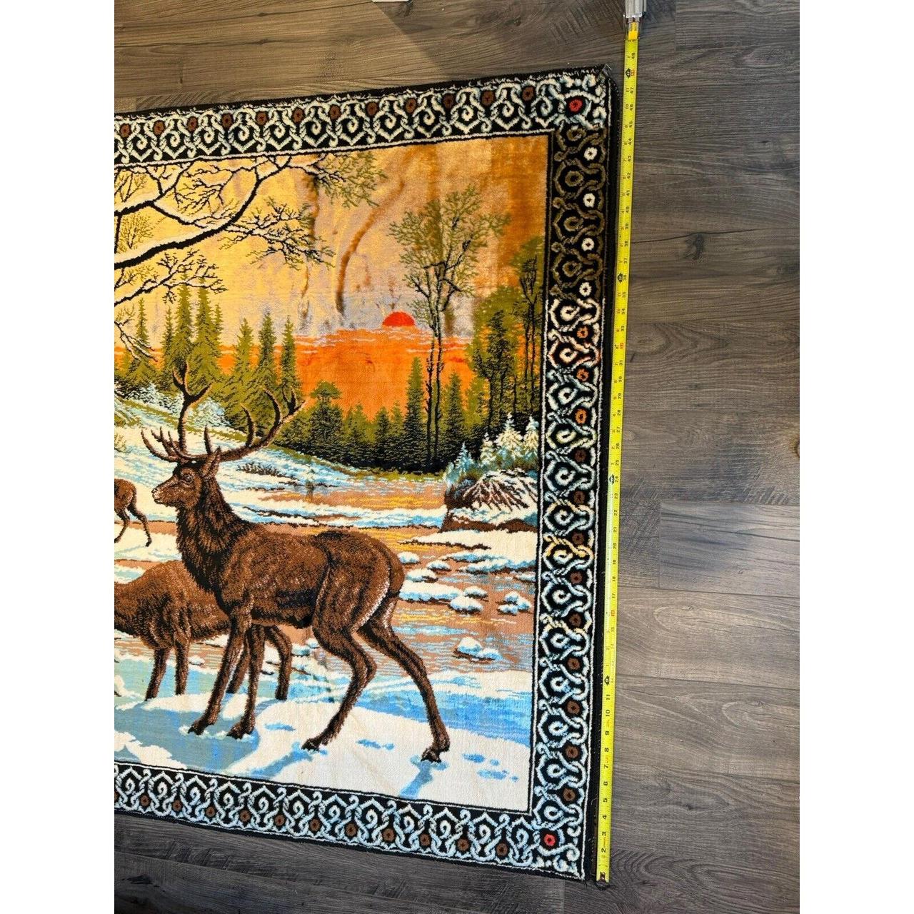 Vintage Deer Tapestry Winter Snow Woods Scene Wall Hanging Rug 75 x 48 shops Buck Doe