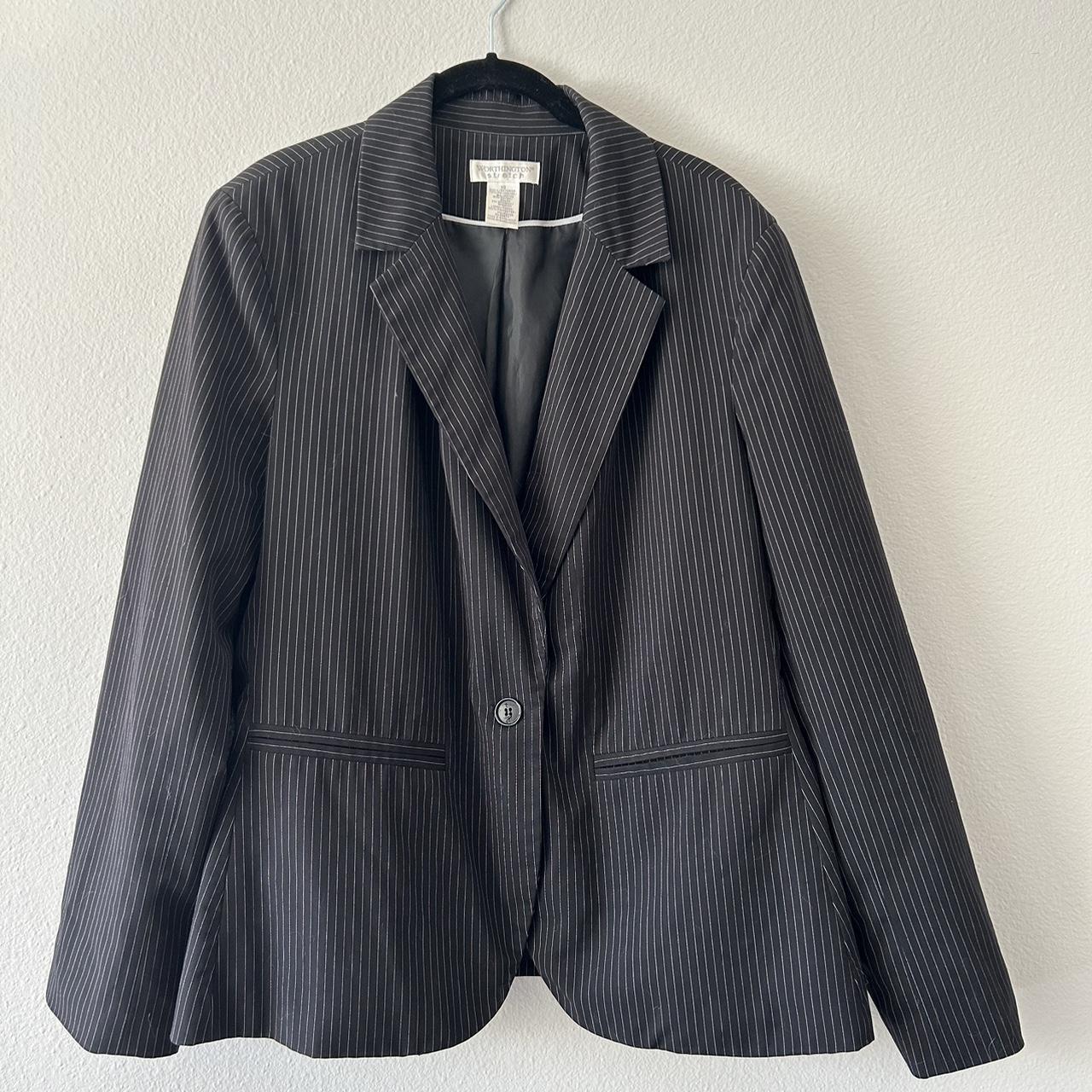 Worthington Stretch black pinstripe suit jacket... - Depop