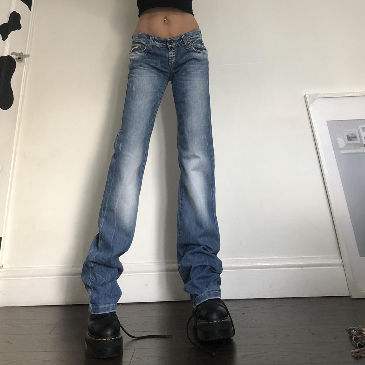 Super low rise Y2K low jeans faded jeans with... - Depop