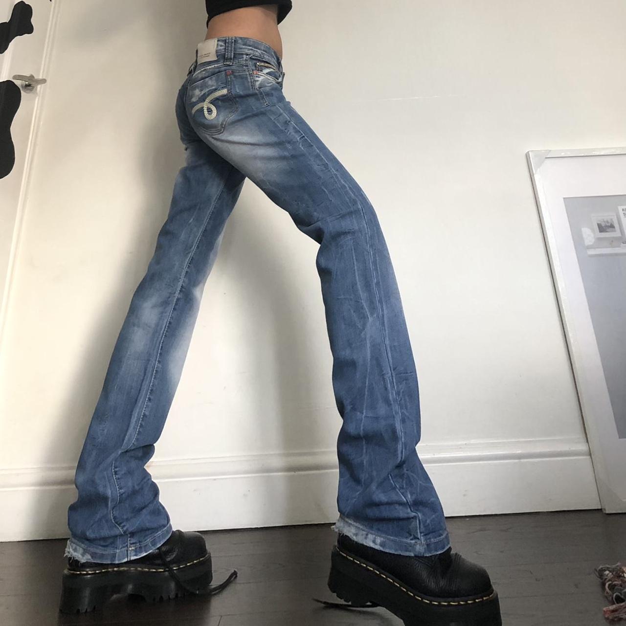 Super low rise Y2K low jeans faded jeans with... - Depop