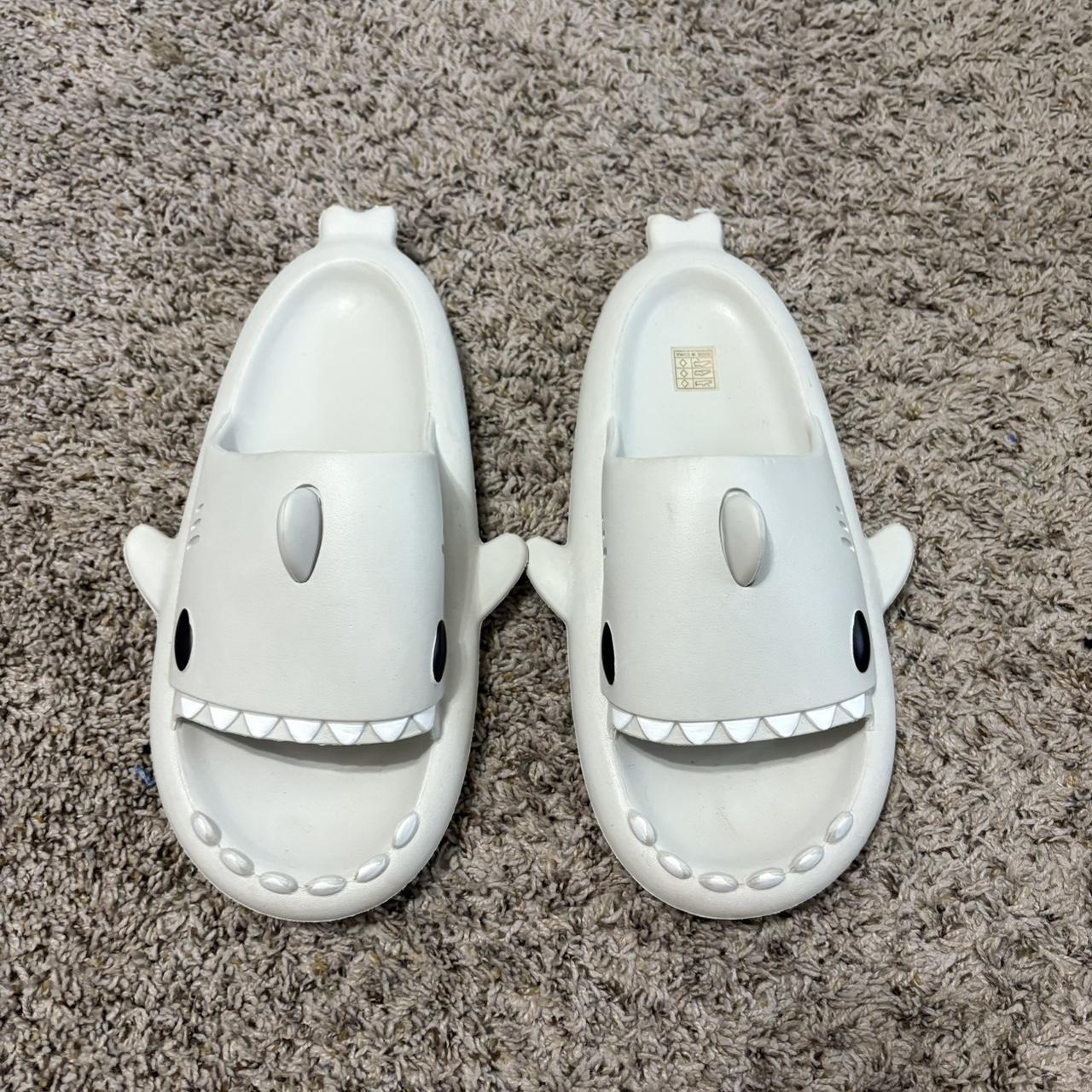 Women's Slides - White – Grey shark slides. Size … - image 1