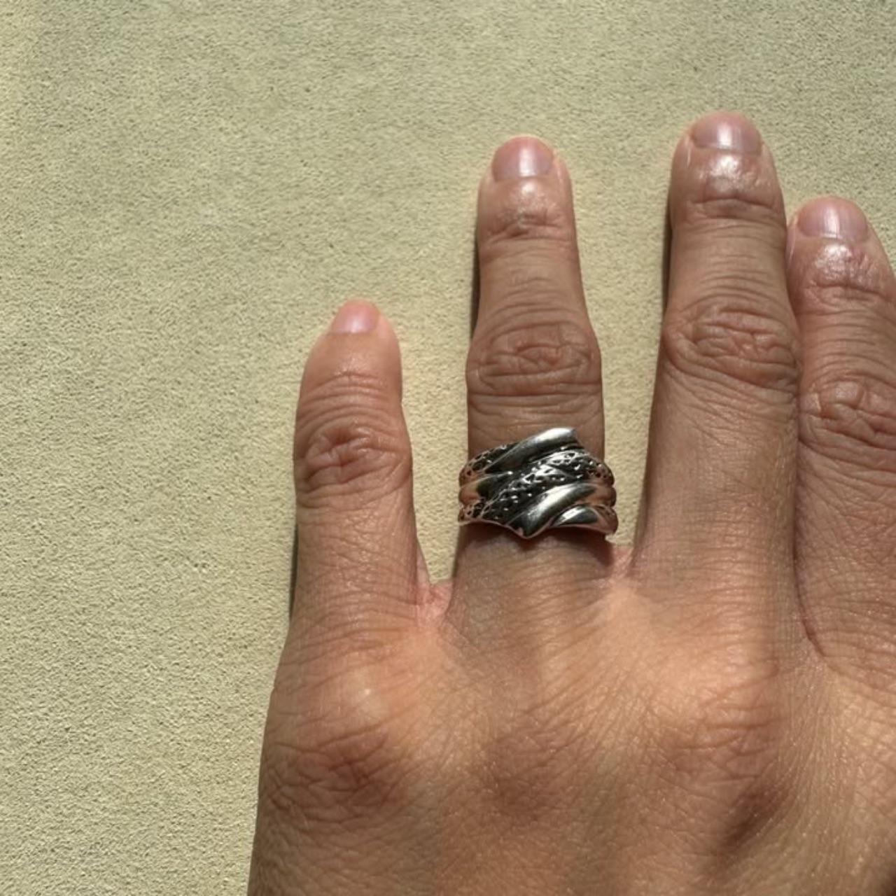 Handmade Women's Ring - Silver – Crossover Ribbed… - image 1