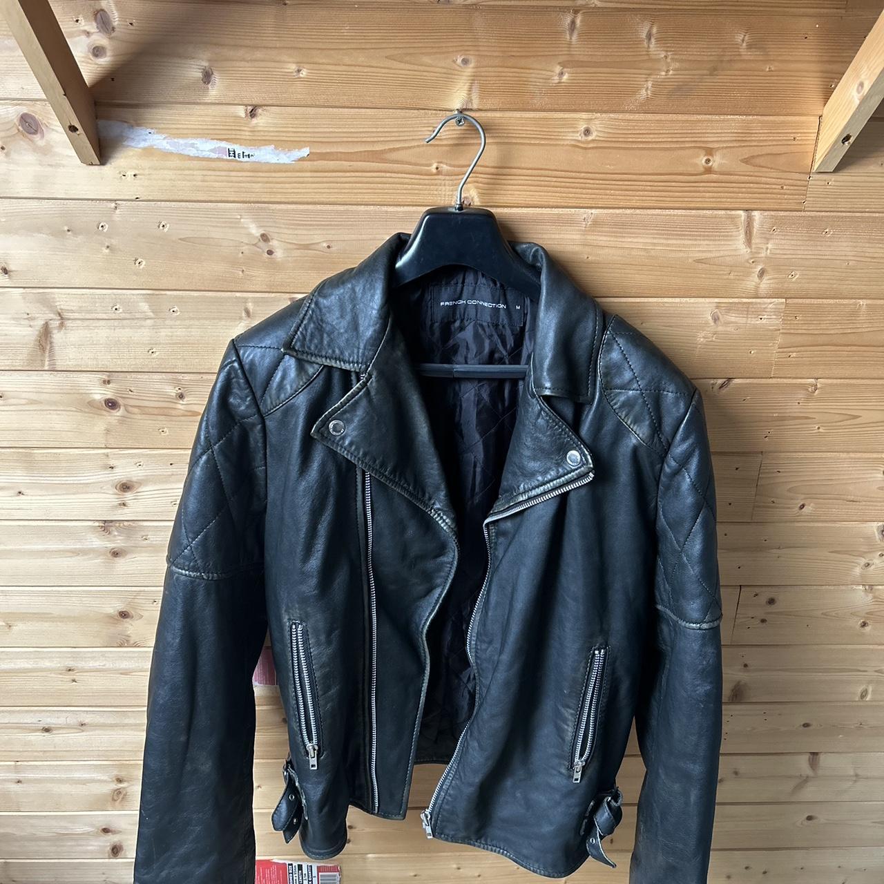 Vintage French Connection Biker Jacket - Faux - Depop