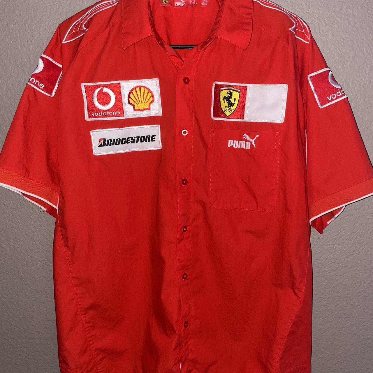 Vintage Puma x Ferrari F1 button up shirt Size Large - Depop