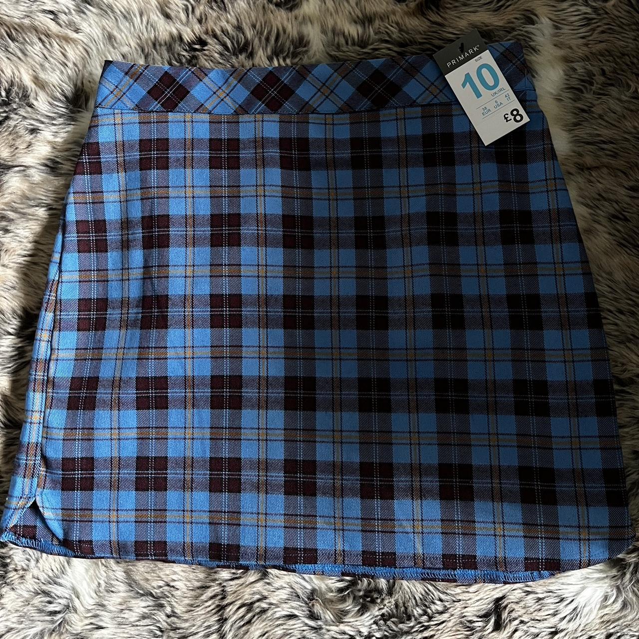 Primark Blue Check Skirt - blue, brown and yellow... - Depop