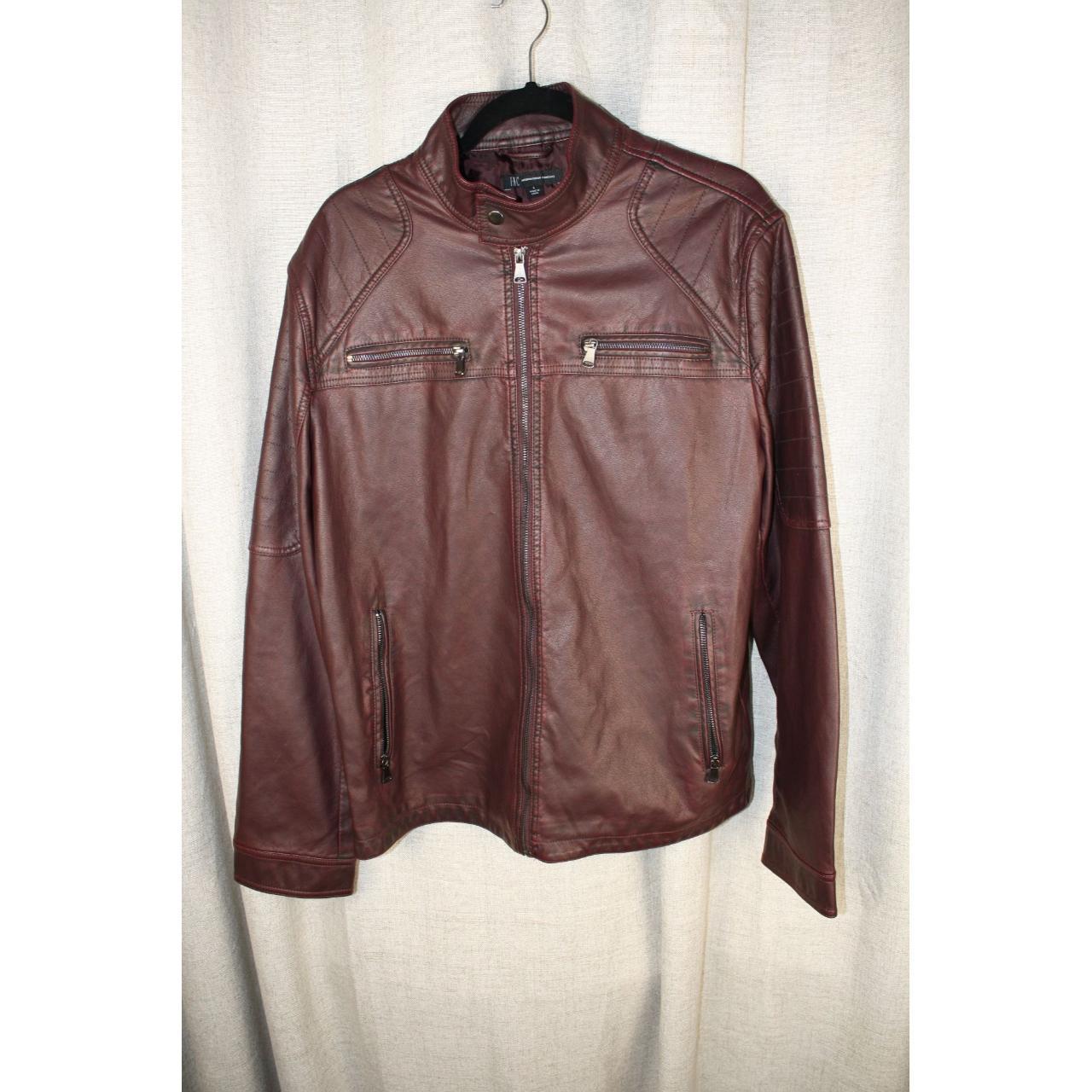 INC Maroon Faux Leather Moto Jacket
