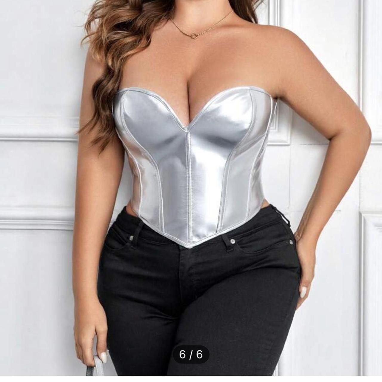 Corset in Silver Chrome Grey Gray Bodysuit One Piece - Depop